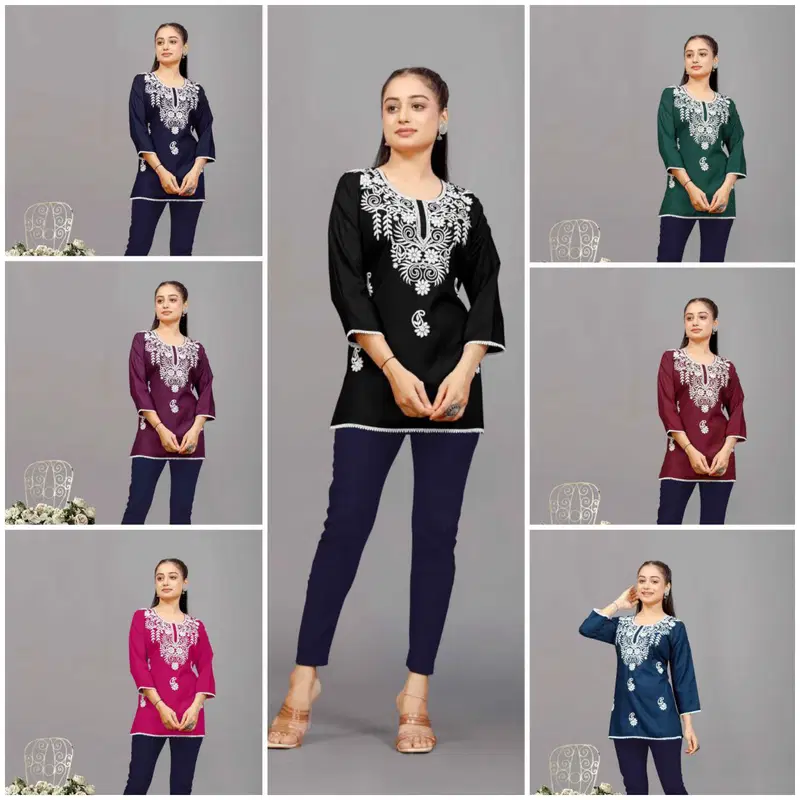 NSF Hello Rayon Chikankari Embroidery Ladies Top Wholesale Online